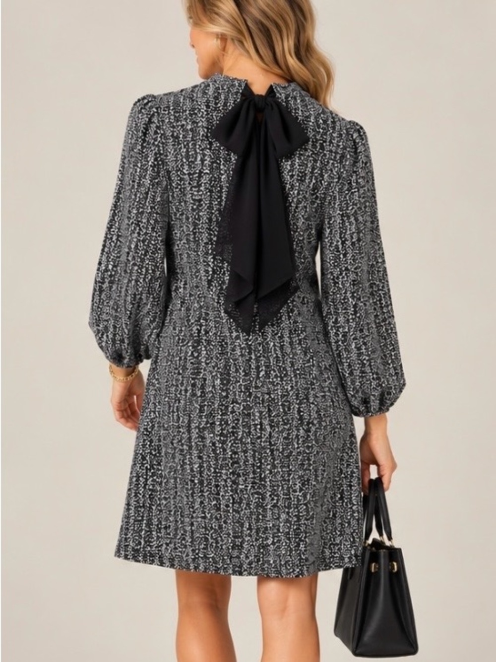 Signature by Robbie Bee Bow Back A-Line Dress Black White Size M Party Cocktail